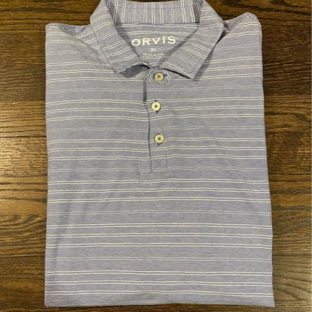 Orvis XL Men’s Polo Shirt Blue Stripe Short Sleeve Pima Cotton